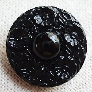 画像1: チェコのヴィンテージボタン　ブラック　サークルフラワー