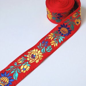 画像1: ハンガリー刺繍リボン　マチョー・トリム　レッドxブルーｘイエロー　3.2cm幅