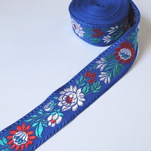 画像1: ハンガリー刺繍リボン　マチョー・トリム　ブルーｘレッドxホワイト　3.2cm幅