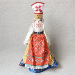 画像1: エストニア　ヴィンテージ人形　SALVO　赤いエプロン　ジャンボサイズ