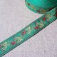 ロシア　刺繍リボン　2.3cm幅　グリーンx赤い花　