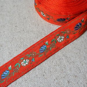 画像1: ロシア　刺繍リボン　2.3cm幅　オレンジ