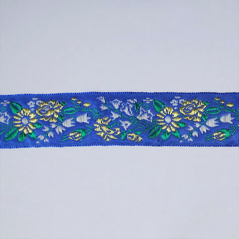 画像: ロシア　刺繍リボン　3.2cm幅　ブルー　