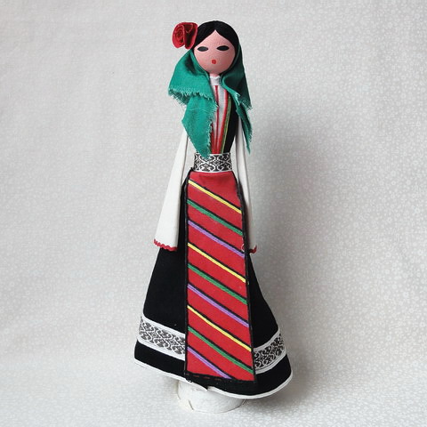 画像1: ブルガリア　ヴィンテージ人形　緑のスカーフ　大きなお人形