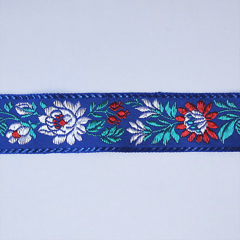 画像: ハンガリー刺繍リボン　マチョー・トリム　ブルーｘレッドxホワイト　3.2cm幅