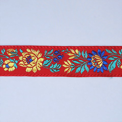 画像: ハンガリー刺繍リボン　マチョー・トリム　レッドxブルーｘイエロー　3.2cm幅