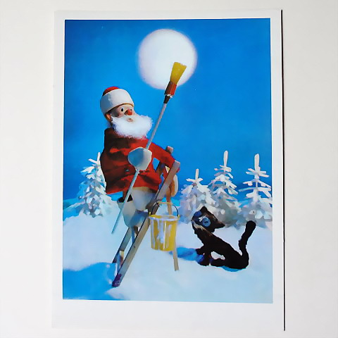画像1: ヴィンテージカード　サンタさんとくろねこ　ペンキぬり　1975　【USED】