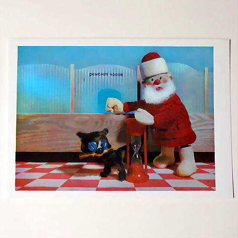 画像1: ヴィンテージカード　サンタさんとくろねこ　休み時間　1975　【USED】