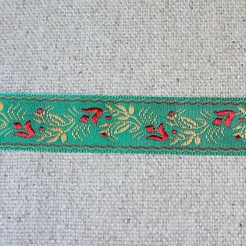 画像: ロシア　刺繍リボン　2.3cm幅　グリーンx赤い花　
