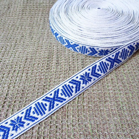 画像1: スウェーデン　伝統柄　リボン　ブルー　1.5cm幅