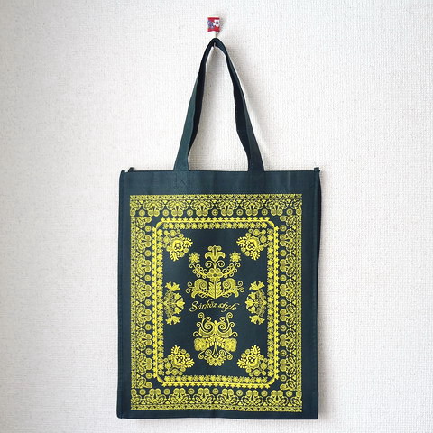 画像: ハンガリー　不織布エコバッグ　ハンガリーの伝統刺繍・シャールクズ　グリーン