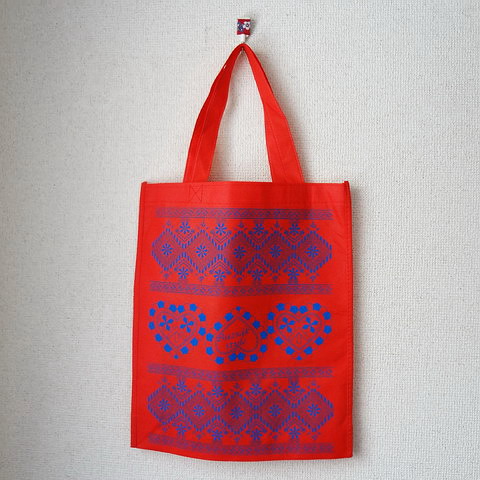 画像: ハンガリー　不織布エコバッグ　ハンガリーの伝統刺繍・ブジャーク　レッド