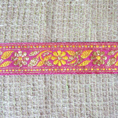 画像: ロシア　刺繍リボン　2.3cm幅　ピンクｘゴールドラメ