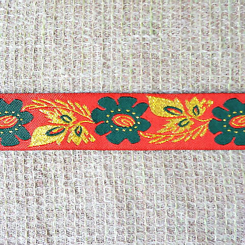 画像: ロシア　刺繍リボン　2.5cm幅　オレンジｘ緑のお花　