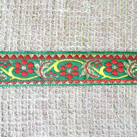 画像: ロシア　刺繍リボン　2.3cm幅　グリーンｘオレンジのお花