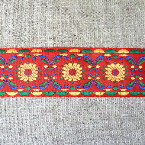 画像: ロシア　刺繍リボン　5.2cm幅　オレンジ　お花柄